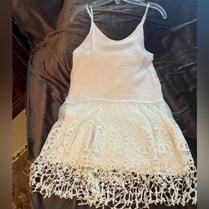 Orange Creek Ecru Lace Trim Swing Dress; gorgeous bottom Embroidered Lace, Sz S